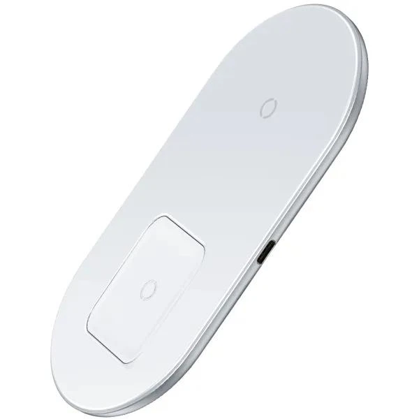 Беспроводная зарядная станция Baseus Simple 2in1 Wireless Charger Pro Edition (WXJK-C02) |15 Вт, быстрая зарядка, широкая совместимость, одновременная зарядка 2 устройств, многоуровневая защита, для смартфона и наушников, LED-индикатор| Белый - изображение 2