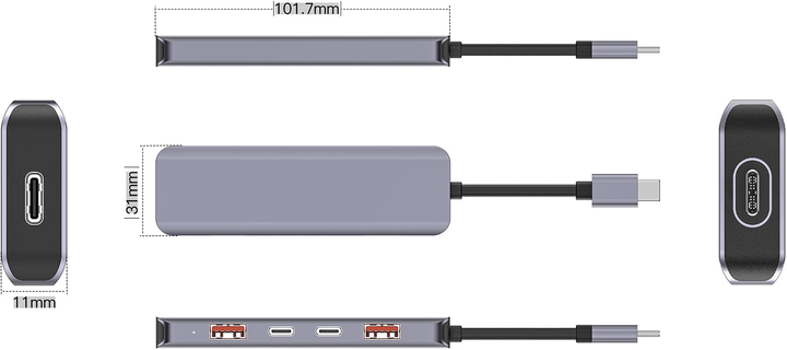 Hub USB Platinet 2 x USB-A, 3 x USB-C PD 10Gbps (5907595462372) - obraz 2