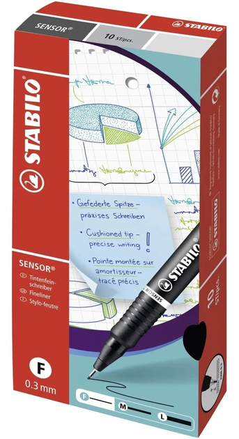 Набір лінерів Stabilo Sensor F 0.3 мм 10 шт Чорний (ZES4006381301367) - зображення 1