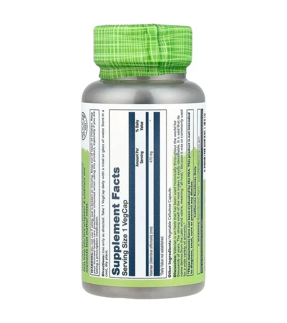 Корень валерианы Valerian Root 470 мг Solaray, 100 капсул - изображение 2