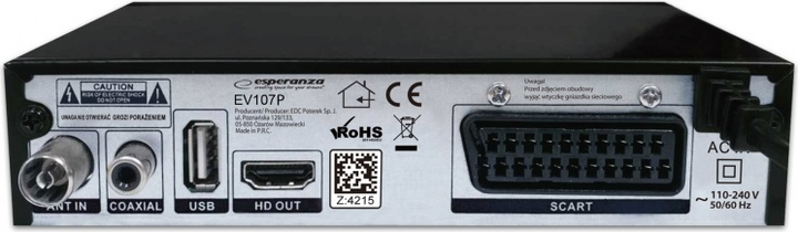Tuner cyfrowy Esperanza EV107P DVB-T2 H.265/HEVC (5901299958094) - obraz 2