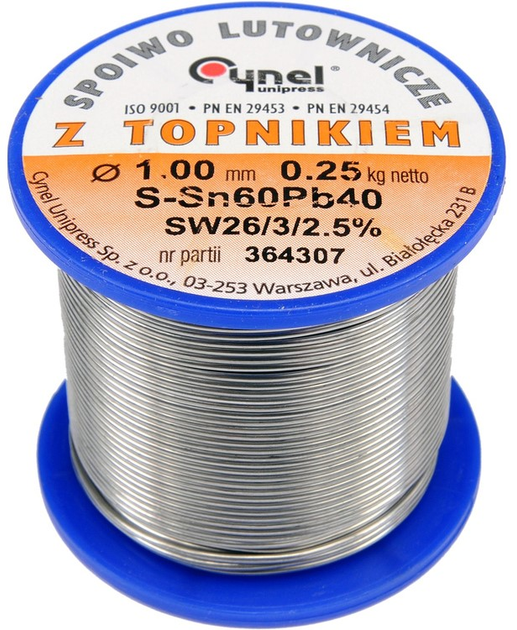Припій Cynel Sn60-Pb40 дротяний на котушці діаметр 1.0 мм 250 г (5906083768118) - зображення 1
