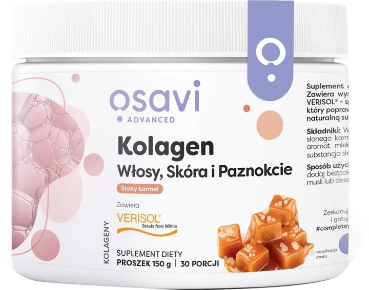 Suplement diety Osavi Kolagen Włosy, Skóra i Paznokcie Słony karmel 150 g (5904139923856) - obraz 1