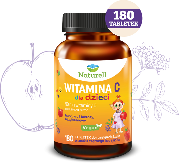 Suplement diety Naturell Witamina C dla dzieci 180 tabletek (5904569250577) - obraz 2