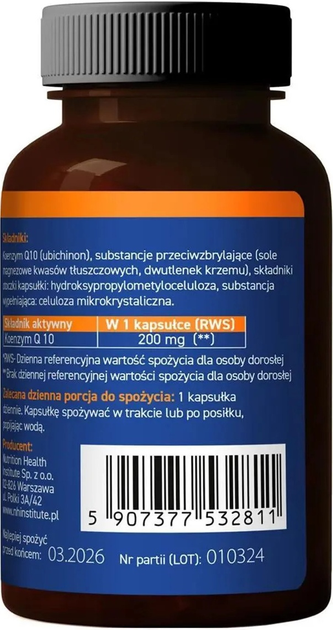 Suplement diety Nutrition Health Institute QTEN 200 mg Koenzym Q10 60 kapsułek (5907377532811) - obraz 2