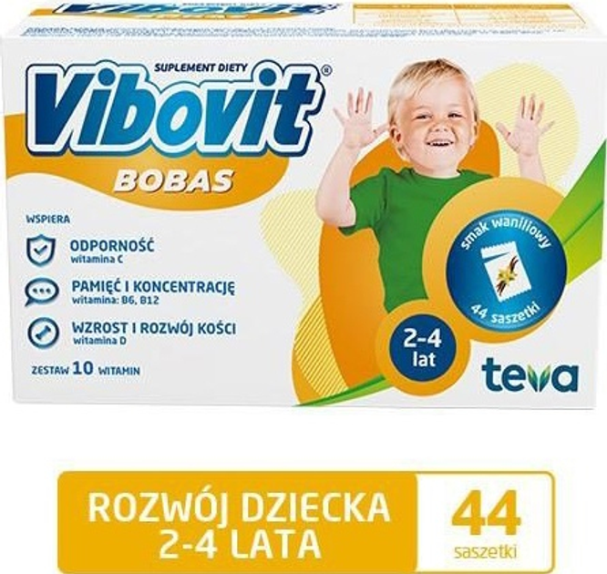 Дієтична добавка Teva Vibovit Bobas для дітей 2- 4 років зі смаком ванілі 44 пакетики (5900004074227) - зображення 2