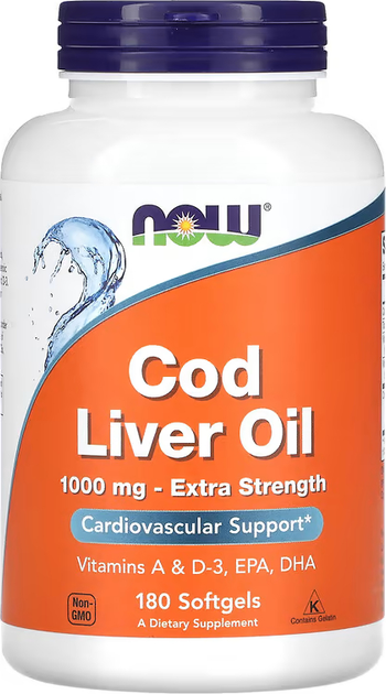 Дієтична добавка Now Foods Олія печінки тріски 1000 мг Extra Strength 180 капсул (733739017444) - зображення 1