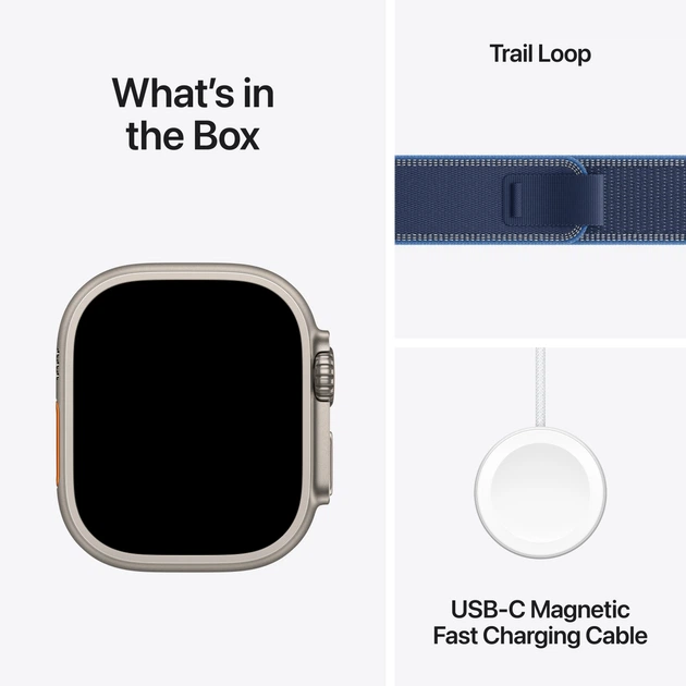 Smartwatch Apple Watch Ultra 3 GPS + Cellular 49mm Natural Titanium Case with Blue/Bright Blue Trail Loop - M/L (MEWU4) - obraz 7