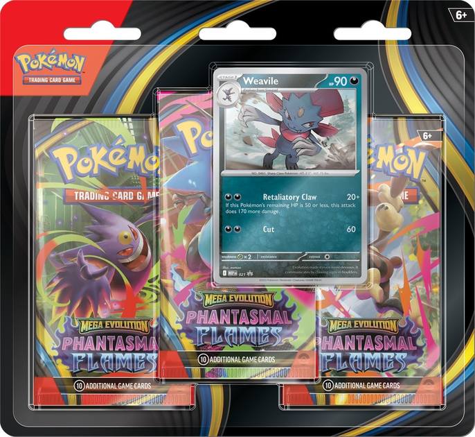 Набір Pokémon TCG: Mega Evolution - Phantasmal Flames - 3-Pack Blister - Weavile/Sneasel 12 шт (196214125452) - зображення 3
