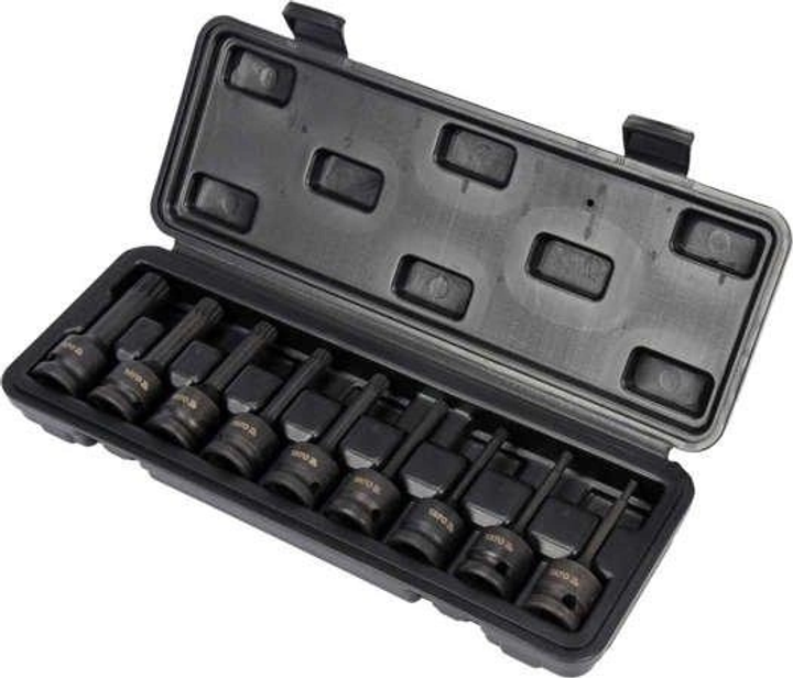 Набір викруткових ударних насадок Yato SPLINE M4-M16 квадрат 1/2" CrMo YT-10691 9 шт + кейс (5906083055515) - зображення 1