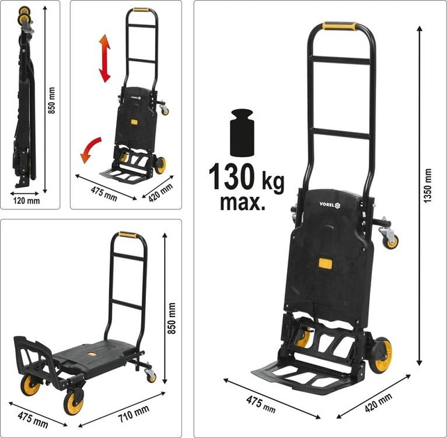 Wózek składany 2 w 1 Vorel 78663 do 130 kg (5906083076718) - obraz 4