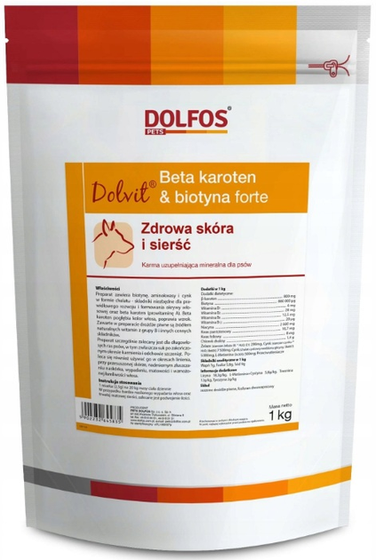 Witaminy i minerały Dolfos Dolvit Beta-karoten&Biotyna forte Zdrowa skóra i sierść dla psów 1 kg (5902232645835) - obraz 1