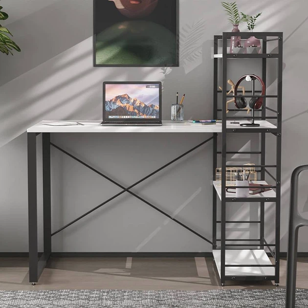 Письмовий стіл Ferrum-decor Серії Конект з етажеркою 75x120x600 чорний ДСП Біле 16мм (FRD-104219) - Фото 1 Письмовий стіл Ferrum-decor Серії Конект з етажеркою 75x120x600 чорний ДСП Біле 16мм (FRD-104219) - зображення 1