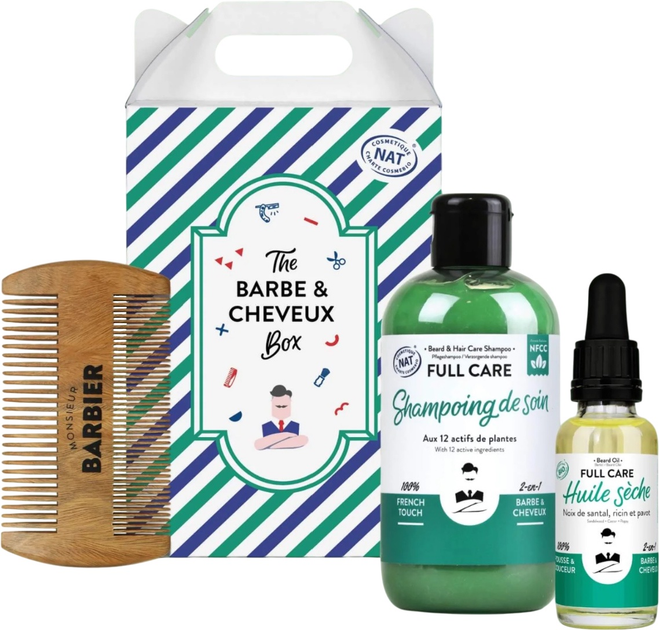 Zestaw kosmetyków do włosów Monsieur Barbier Szampon 250 ml + Suchy olejek do brody i włosów 30 ml + Dwustronny grzebień do włosów i brody (3760262401058) - obraz 1