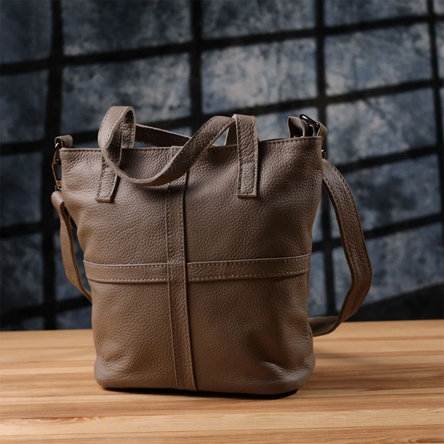 Удобная женская сумка с ручками из натуральной кожи Vintage 22996 серая - изображение 8