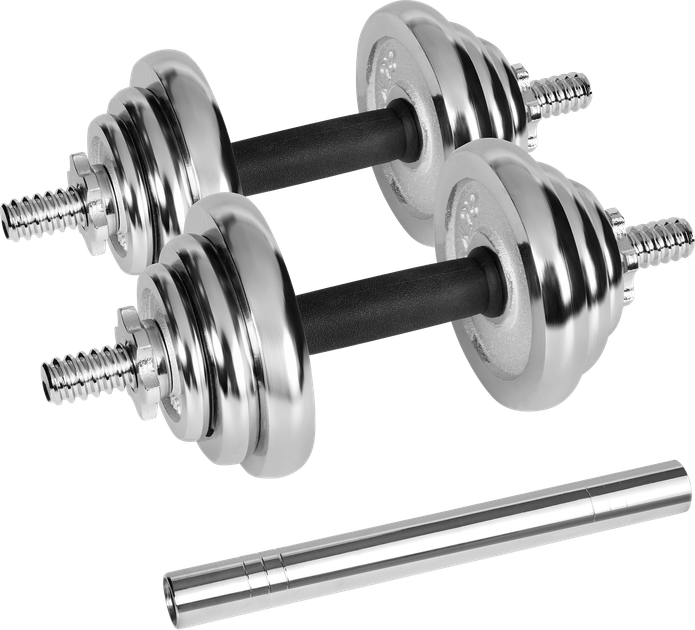 Hantle żeliwne chromowane Rebel Active regulowane w walizce z gryfem, zestaw 20 kg RBA-2326-20 (5901890122122) - obraz 1