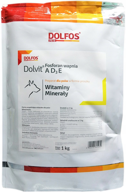 Witaminowo-mineralny suplement diety Dolfos Fosforan wapnia AD3E dla psów 1 kg (5902232645439) - obraz 1