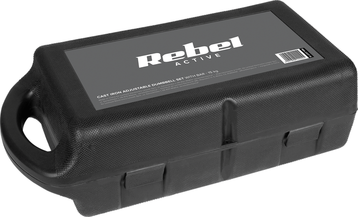 Hantle żeliwne Rebel Active regulowane w walizce z gryfem, zestaw 15 kg RBA-2327-15 (5901890122245) - obraz 6