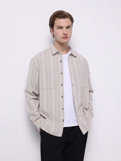 Рубашка хлопковая мужская Colin's CL1075307BED L Beige Striped (8684112813967) - Фото 1 Рубашка хлопковая мужская Colin's CL1075307BED L Beige Striped (8684112813967) - изображение 1