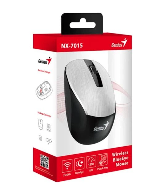 Беспроводная компьютерная мышь для работы и игр Genius NX-7015 Беспроводная мышь для ноутбука ПК с оптическим сенсором 1600 DPI и 2 кнопками Серебристый с черным - изображение 6