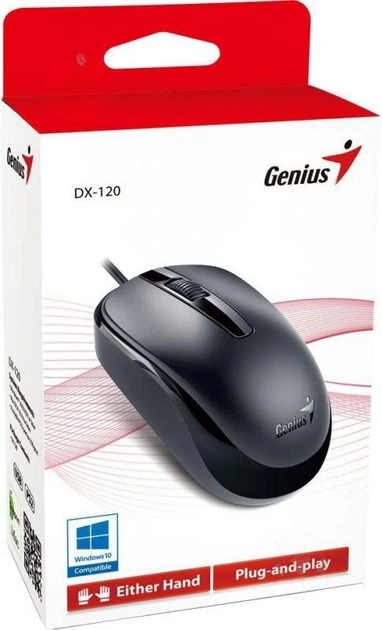 Дротова комп'ютерна миша для роботи та ігор Genius DX-120 Провідна USB-A мишка для ноутбука ПК із оптичним сенсором 1000 DPI та 3 кнопками Чорний - зображення 10