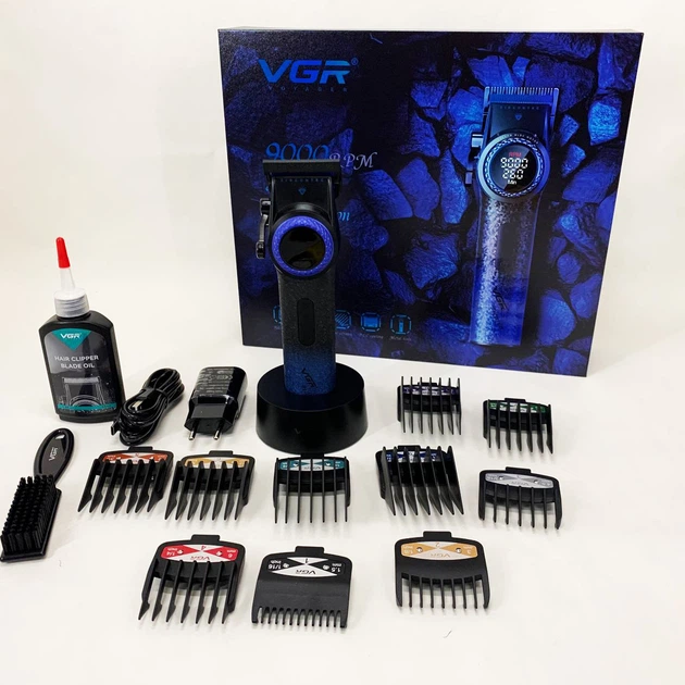 Профессиональная машинка для стрижки волос VGR V-001 BLUE с дисплеем 9000 об/мин и 10 насадками 1,5-24 мм - Фото 8 Профессиональная машинка для стрижки волос VGR V-001 BLUE с дисплеем 9000 об/мин и 10 насадками 1,5-24 мм - изображение 8