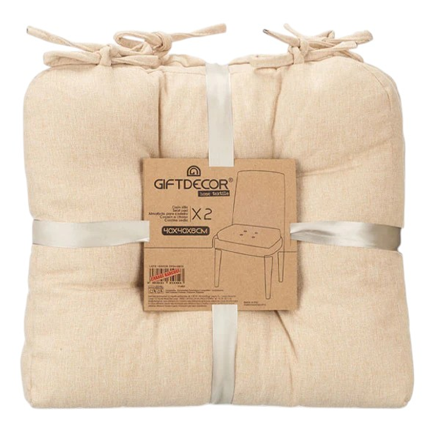Zestaw poduszek na krzesło Giftdecor z pikowaniem i troczkami 40 × 40 cm beżowy 2 szt (8430852114457) - obraz 4