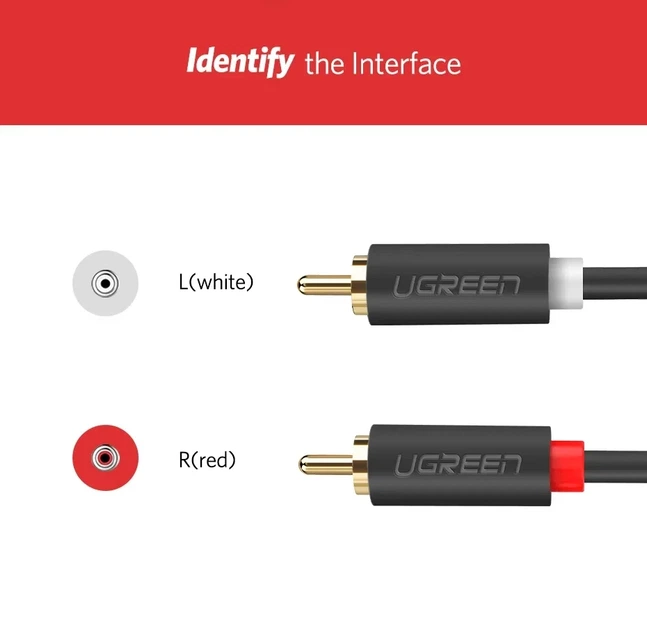Кабель UGREEN 2RCA to 2 RCA Male to Male Audio Cable 1м black (AV104) - Фото 6 Кабель UGREEN 2RCA to 2 RCA Male to Male Audio Cable 1м black (AV104) - изображение 6