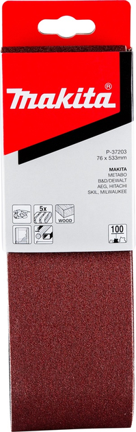 Taśma szlifierska Makita P-37203 76 x 533 mm K100 5 szt (88381972918) - obraz 2