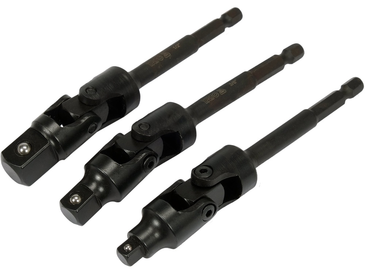 Uchwyt-adaptery nasadek YATO z 6-kąta - 1/4" na kwadrat - 1/4", 3/8", 1/2" L=125 mm Cr-V 3 szt (YT-04641) - obraz 3
