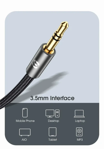 Кабель аудио Essager 3,5 мм Jack to 2RCA 3м Grey (EYPZJ-MYC0G) - Фото 4 Кабель аудио Essager 3,5 мм Jack to 2RCA 3м Grey (EYPZJ-MYC0G) - изображение 4