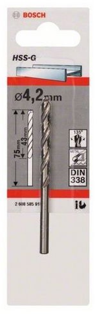 Свердло по металу Bosch HSS PointTeQ 4.2 x 43 / 75 мм (2608585918) - зображення 1