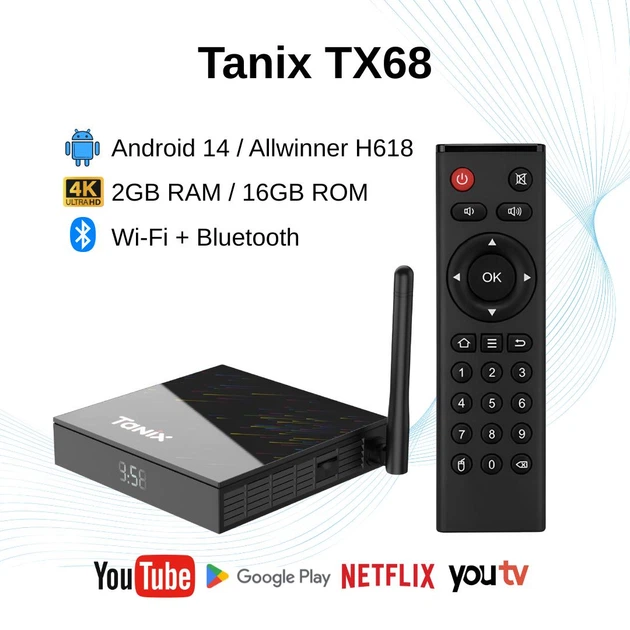 Смарт ТВ-приставка Tanix TX68 2/16GB Android 14 (TBT60216B 3633) Черная - Фото 1 Смарт ТВ-приставка Tanix TX68 2/16GB Android 14 (TBT60216B 3633) Черная - изображение 1