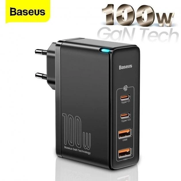 Сетевое зарядное устройство Baseus GaN2 Pro 100W CCGAN2P-L01 четыре порта (2 Type-C + 2 USB) с функцией быстрой зарядки QC4.0+PD3.0 + Кабель Type-C to Type-C 1m Black - Фото 1 Сетевое зарядное устройство Baseus GaN2 Pro 100W CCGAN2P-L01 четыре порта (2 Type-C + 2 USB) с функцией быстрой зарядки QC4.0+PD3.0 + Кабель Type-C to Type-C 1m Black - изображение 1