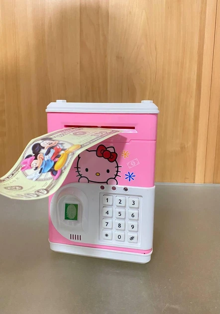 Электронная копилка сейф с отпечатком пальца и кодовым замком Carton Bank "Hello Kitty", розовая - Фото 2 Электронная копилка сейф с отпечатком пальца и кодовым замком Carton Bank "Hello Kitty", розовая - изображение 2