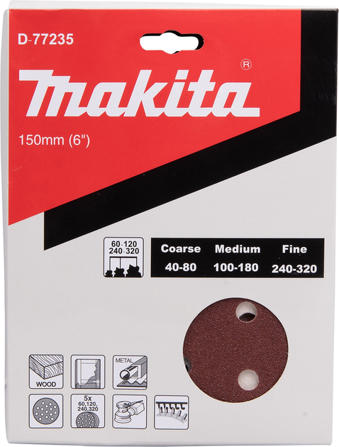 Шліфувальний папір Makita D-77235 150 мм K60-320 20 шт (88381785440) - зображення 2