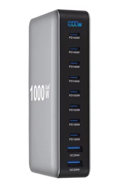 Зарядное устройство 1000W, GaN Pro PD 140W, QC 20W для телефонов, ноутбуков, 8портов USB+Type-C - Черный - изображение 2