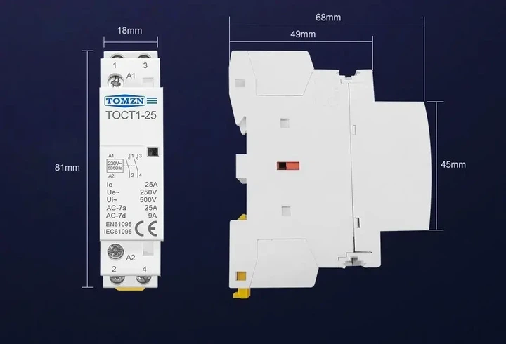 Контактор модульный Tomzn 2P 25А 1NO+1NC 220V на Din-рейку переменного тока (TOCT1-25-AC-1NO-1NC) - изображение 3