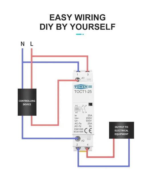 Контактор модульный Tomzn 2P 25А 1NO+1NC 220V на Din-рейку переменного тока (TOCT1-25-AC-1NO-1NC) - изображение 4