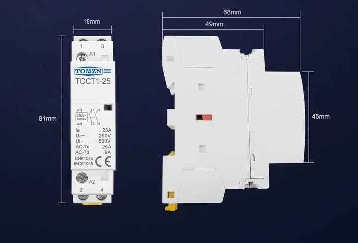Контактор модульний Tomzn 2P 25А 2NO 220V на Din-рейку змінного струму Нормально відкритий (2NO) - зображення 4