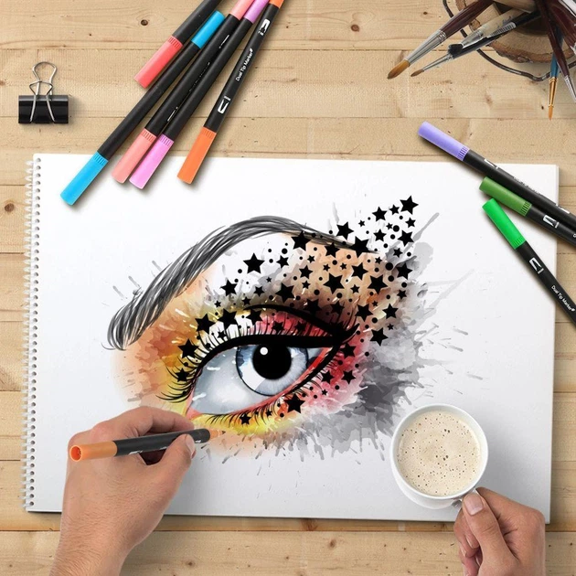 Набір акварельних маркерів-лінерів для малювання Dual Brush 120 шт. комплект двосторонніх скетч маркерів пензлів на водній основі - зображення 3