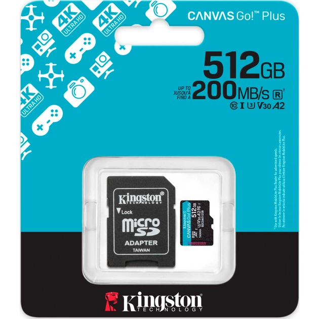Карта памяти Kingston 512GB microSDXC сlass 10 UHS-I U3 V30 A2 Canvas Go Plus G4 (SDCG4/512GB) - изображение 3