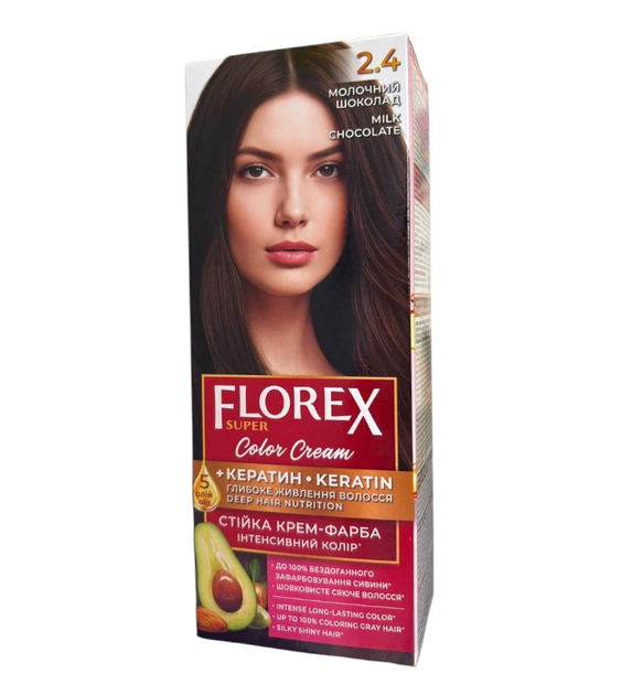 Крем-фарба для волосся стійка Florex Super 2.4 Молочний шоколад - Фото 1 Крем-фарба для волосся стійка Florex Super 2.4 Молочний шоколад - изображение 1