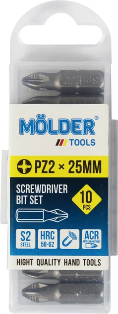 Насадка для отвертки PZ2 25мм. (Molder Tools) 10шт. S2 (бита) (MT7122510) - Фото 1 Насадка для отвертки PZ2 25мм. (Molder Tools) 10шт. S2 (бита) (MT7122510) - изображение 1