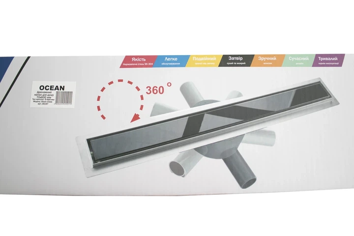 Трап душевой OCEAN из нержавеющей стали 70*600мм Glass Black - изображение 4