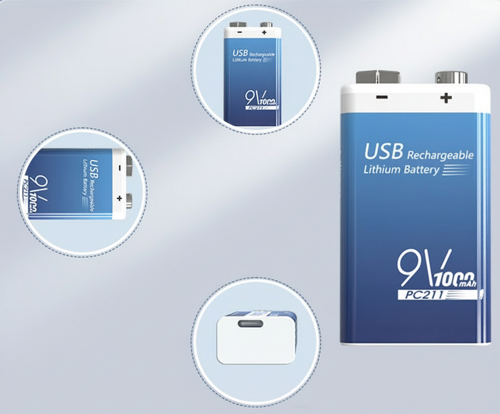 Акумуляторна батарейка UKC 6F22 крона Li-ion 9V 1000 mAh з зарядкою Type-C - изображение 4