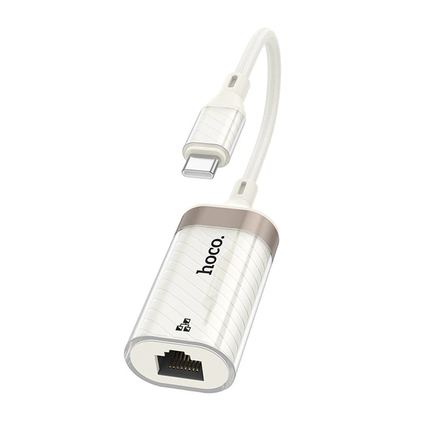 Перехідник, інтернет адаптер Type-C to RJ45 HOCO UA41B 100 Мбіт/с Бежевий - зображення 3