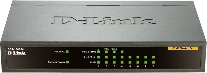 Комутатор D-Link DES-1008PA Unmanaged Desktop Switch (DL-ES1008P) - зображення 1