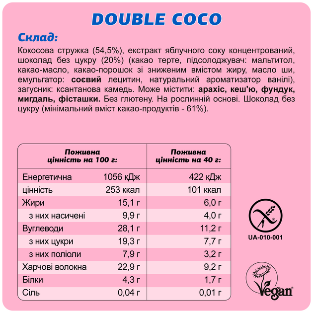 Упаковка шоколадних батончиків Fizi Double Coconut 40 г х 10 шт (4820262540009) - Фото 6 Упаковка шоколадних батончиків Fizi Double Coconut 40 г х 10 шт (4820262540009) - зображення 6