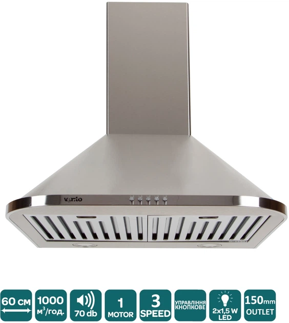Вытяжка Ventolux MONACO 60 INOX (1000) - изображение 2